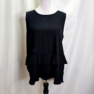 Ann Taylor Black Ruffle Hem Sleeveless Blouse Size Large